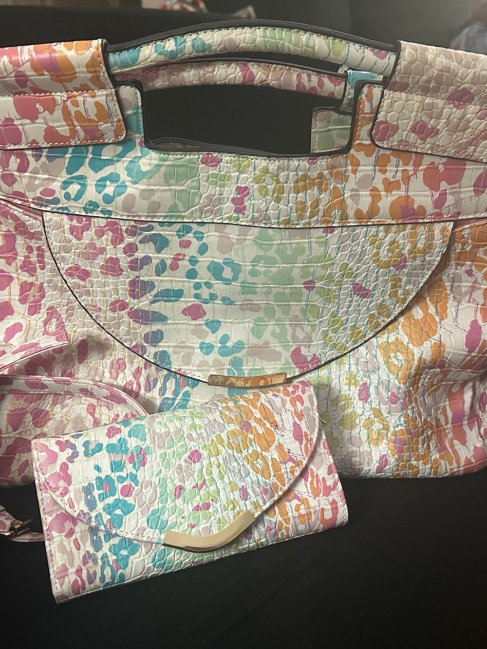 Multicolor Pastel Printed Tote with Matching Clutch